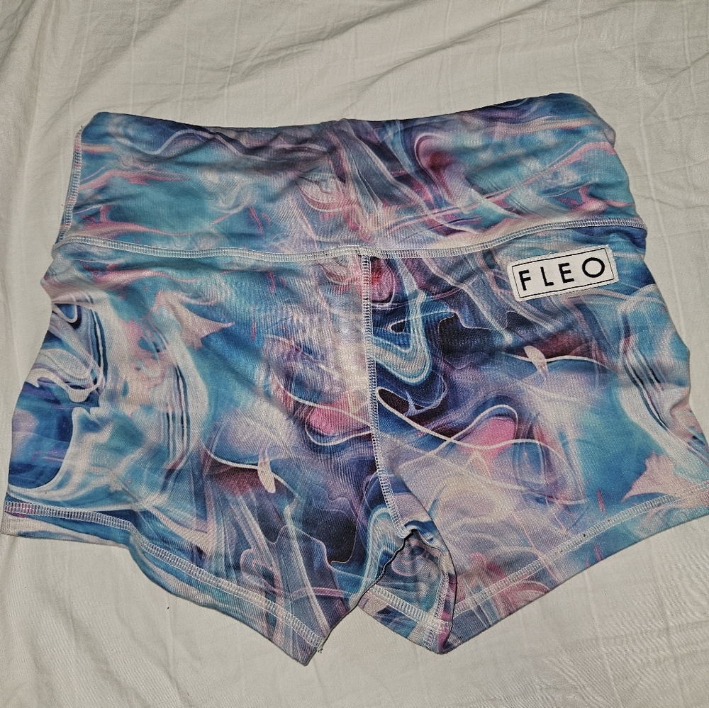 Fleo Blue and Pink Athletic Shorts with Tie-Dye Design